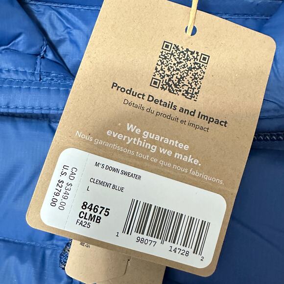 Patagonia Down Sweater Jacket Full Zip Puffer Cement Blue Mens Sz Large NWT $279 - Picture 3 of 8